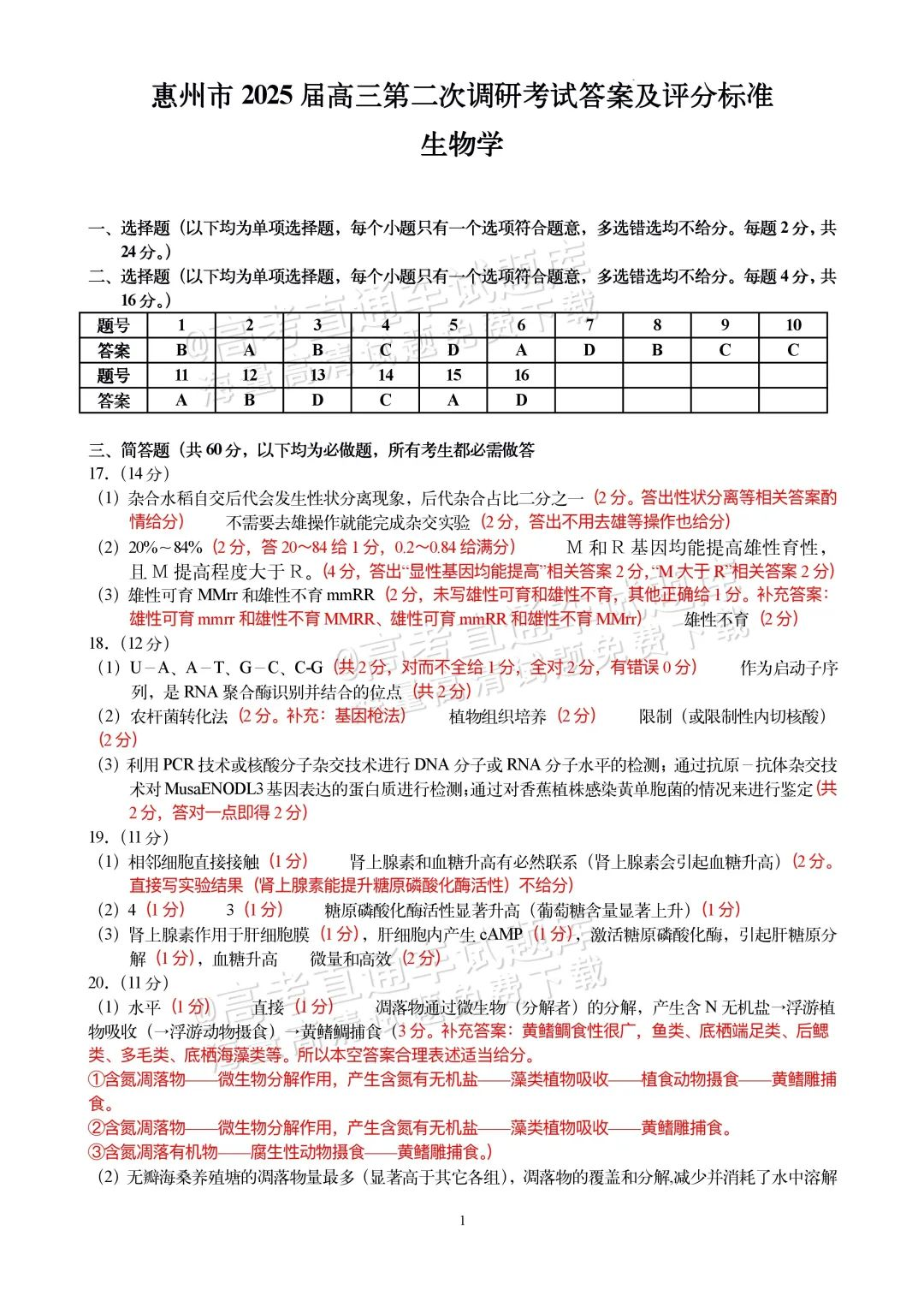 2025届高三惠州二调分数划线出炉！附各科试题及答案汇总